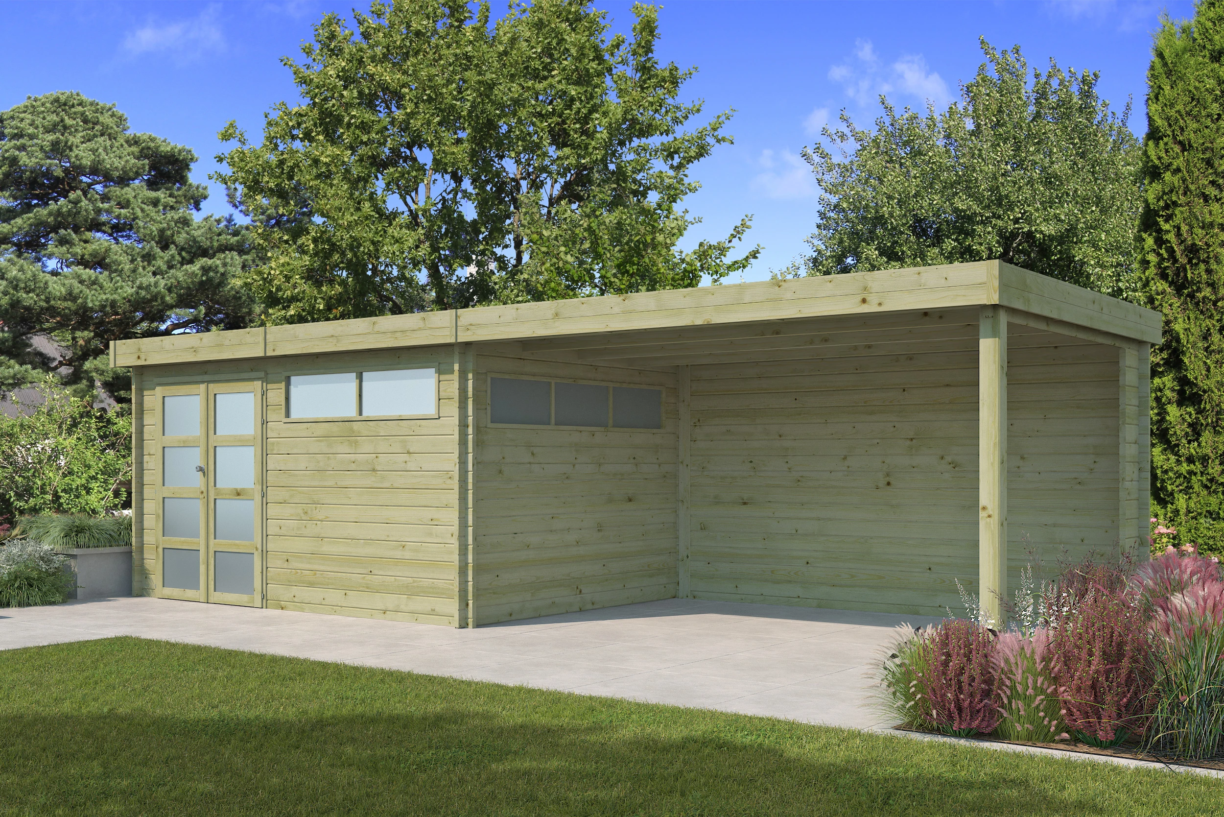 Woodlands Blokhut Modern met Overkapping Geïmpregneerd 815 x 295 cm - Afbeelding 1